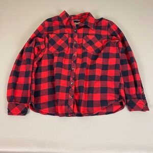 Natural Reflections Flannel Shirt Women's Large Red Black Buffalo Plaid Cotton